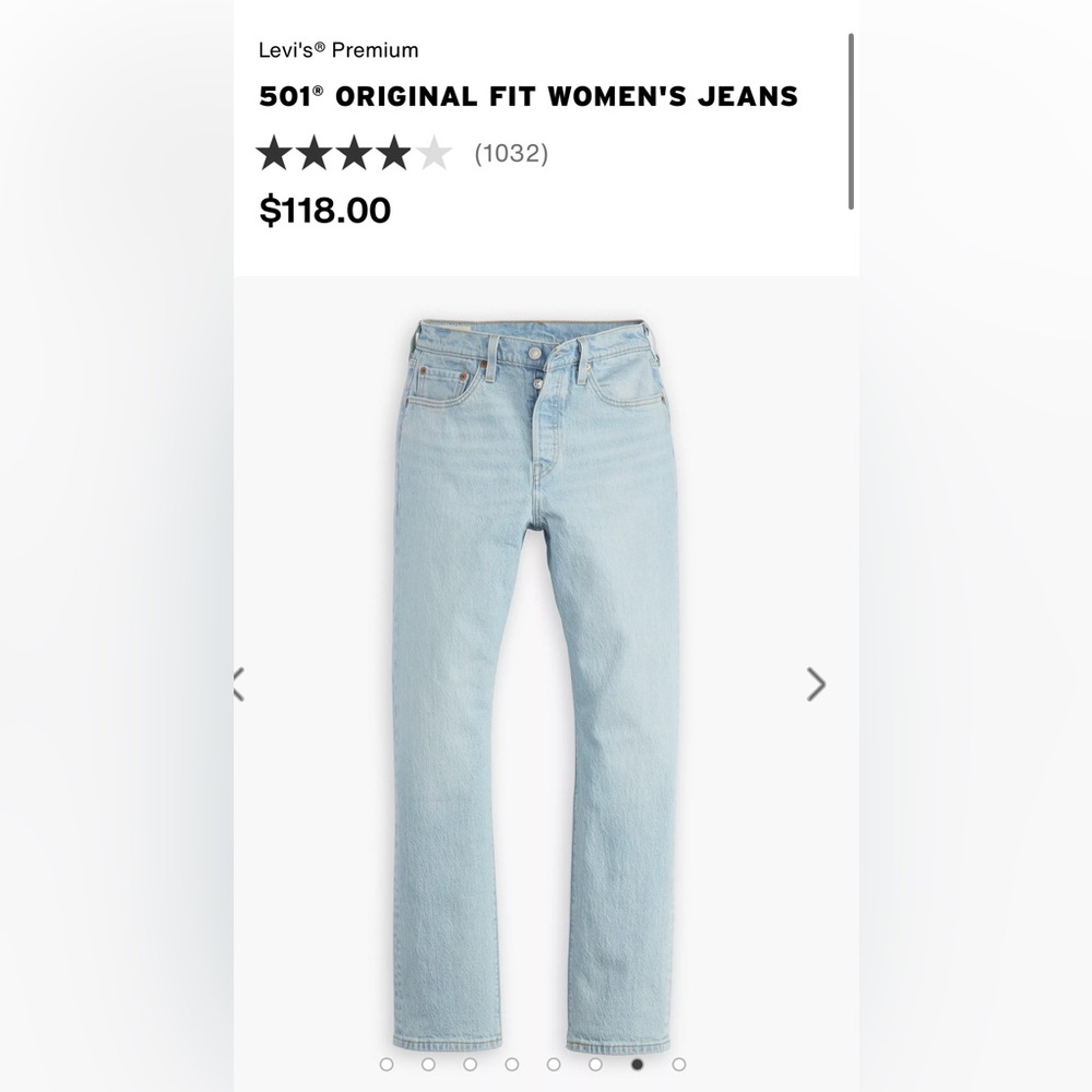 NWT $118 Levi's Original 501 High Rise Straight Leg in Wow Me Over Light Wash